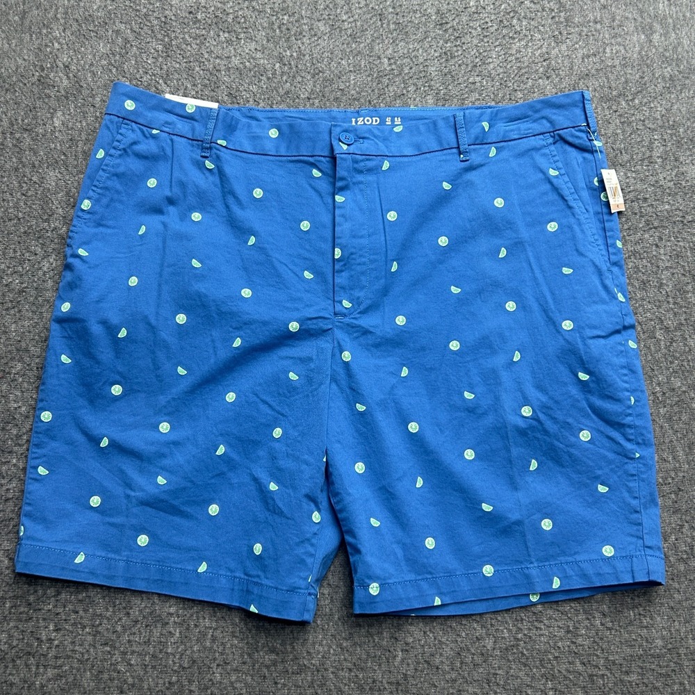 Izod Mens Shorts Harborside Limes Blue‎ Cotton Classic Fit 42x9.5 Resort Cruise